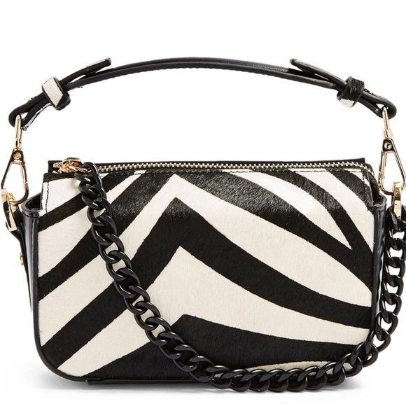 NEW TOPSHOP BRODY BOXY CROSSBODY BAG IN BLACK MULTI PRINT CALF HAIR - Picture 3 of 10